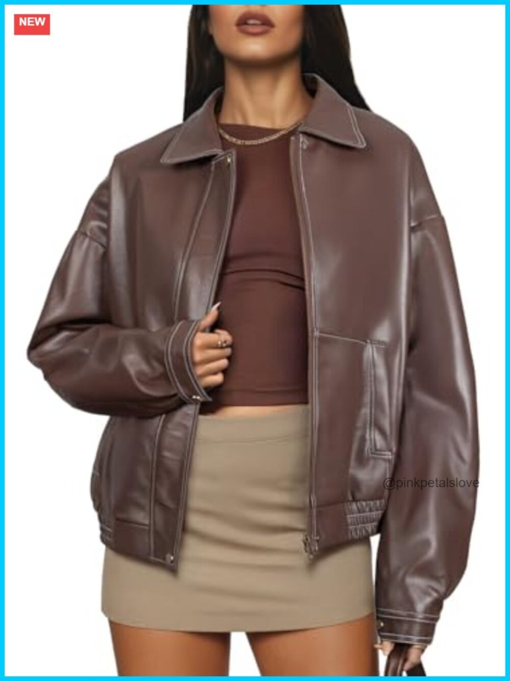 Faux Leather Motorcycle Jacket Women Oversized Bomber Zip Up Trendy Fall Winter